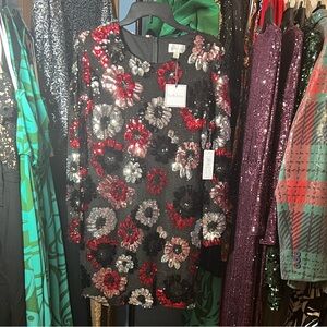 Floral Sequin Dress - Black and Red